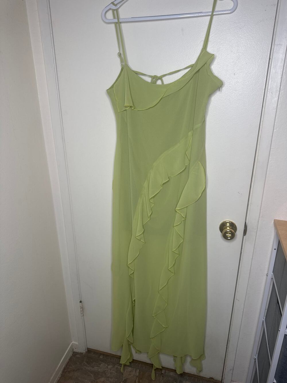 Light green fairy chiffon maxi dress XL Reveriee asymmetrical ruffle enchantress